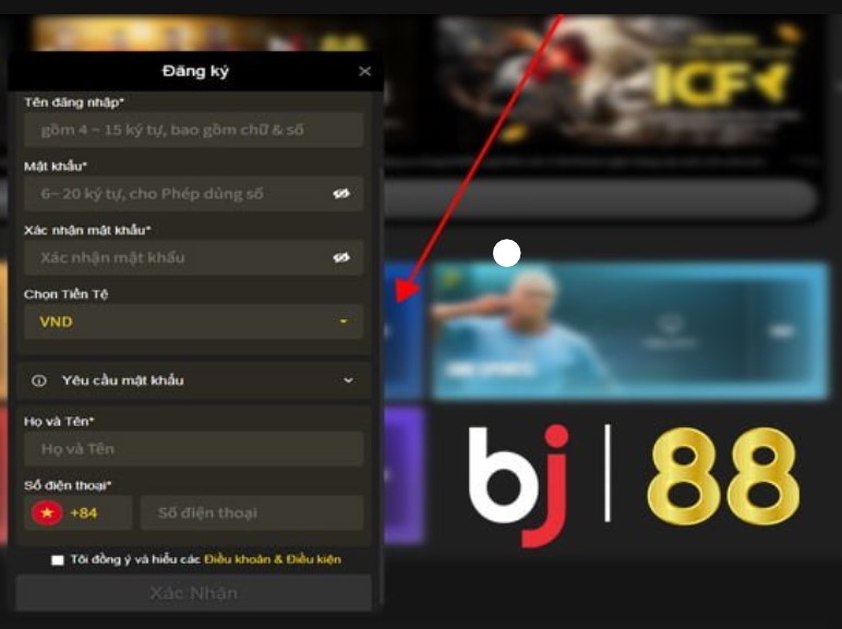 Điền đầy đủ các thông tin đăng ký BJ88